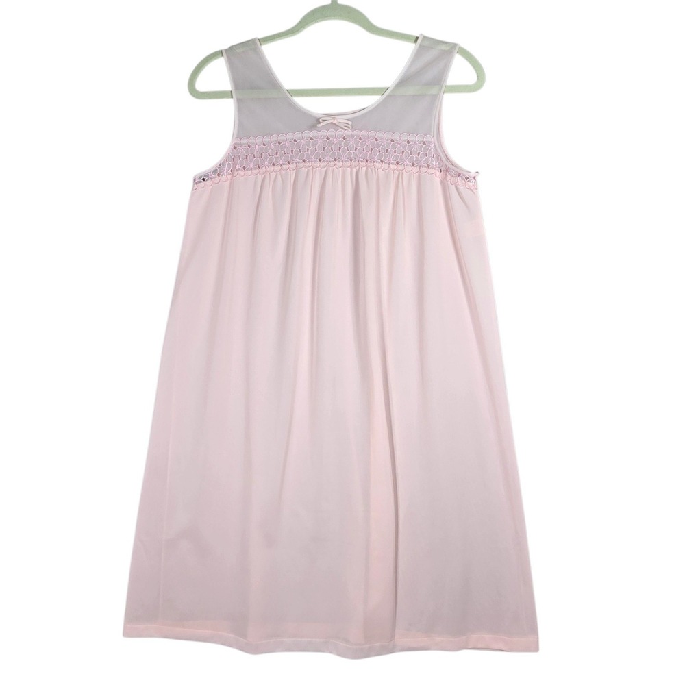 Lorraine Nightgown Womens Small Pink Vtg 70s Floral Eyelet Lace Yoke Sleeveless